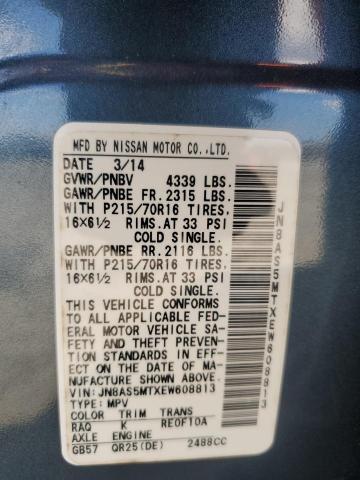 JN8AS5MTXEW608813 Nissan ROGUE SELE