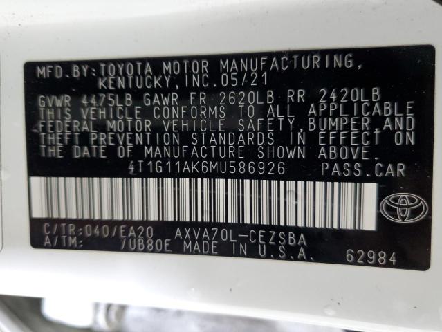 4T1G11AK6MU586926 Toyota CAMRY SE