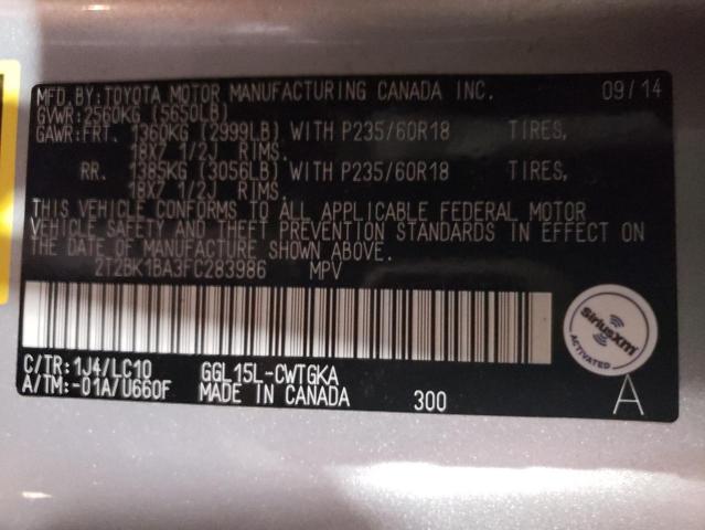 2T2BK1BA3FC283986 Lexus 2gr-fe