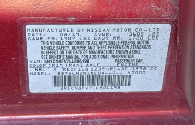 3N1CN8FV7LL806198 Nissan VERSA SR