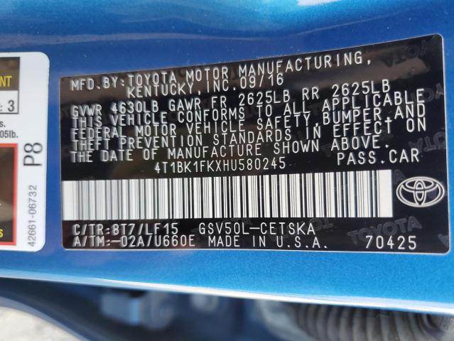 4T1BK1FKXHU580245 Toyota CAMRY XSE