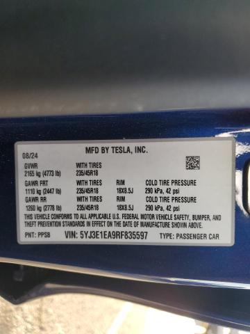 5YJ3E1EA9RF835597 Tesla MODEL 3