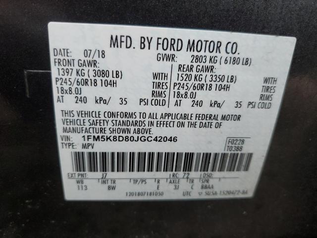 1FM5K8D80JGC42046 Ford EXPLORER X