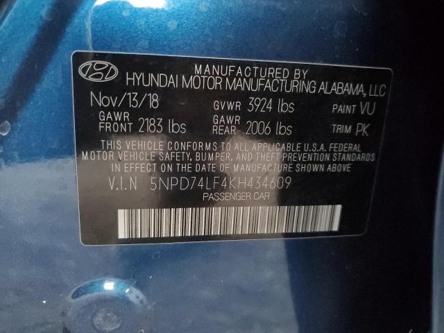 5NPD74LF4KH434609 Hyundai mpi nu