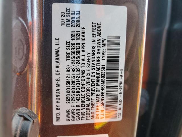 5FNYF6H68MB033591 Honda Pilot Touring