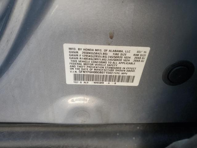 5FNYF6H00GB071543 Honda Pilot Elite