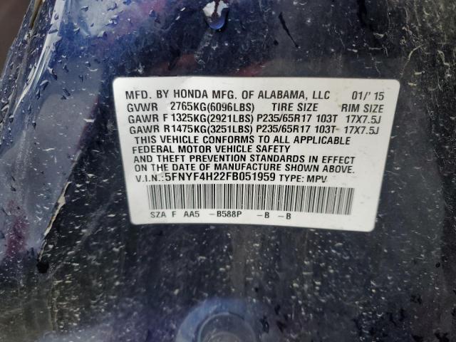 5FNYF4H22FB051959 Honda PILOT LX