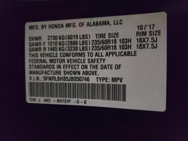 5FNRL6H85JB050746 Honda Odyssey Touring