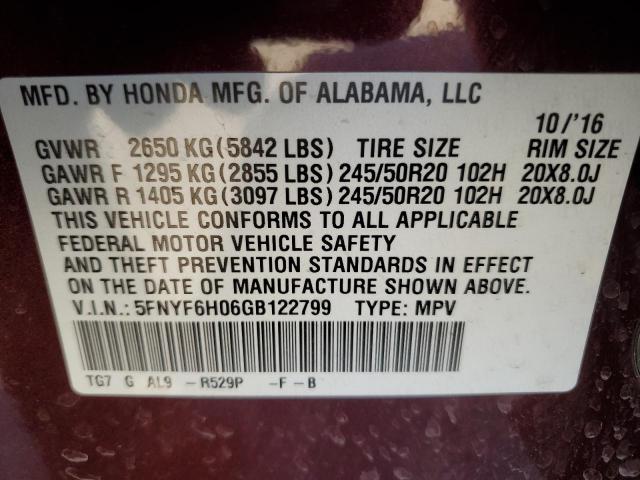 5FNYF6H06GB122799 Honda Pilot Elite