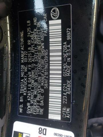 58AFZ1B11NU139165 Lexus Es 350 Base