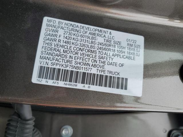 5FPYK3F75NB011577 Honda Ridgeline Rtl