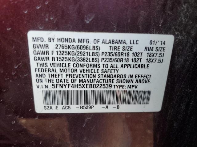 5FNYF4H5XEB022539 Honda PILOT EXL