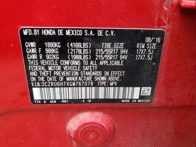 3CZRU6H7XGM767078 Honda Hr-v Exl