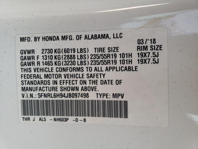5FNRL6H94JB097498 Honda Odyssey Elite