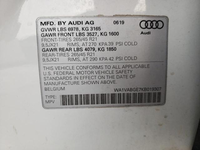 WA1VABGE7KB019307 Audi E-tron Prestige