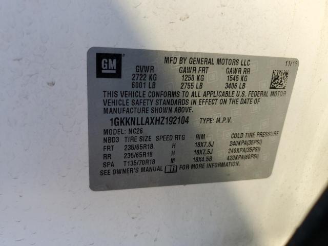 1GKKNLLAXHZ192104 GMC ACADIA SLE