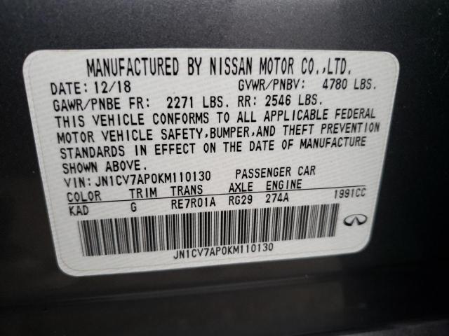 JN1CV7AP0KM110130 Infiniti Q50 PURE
