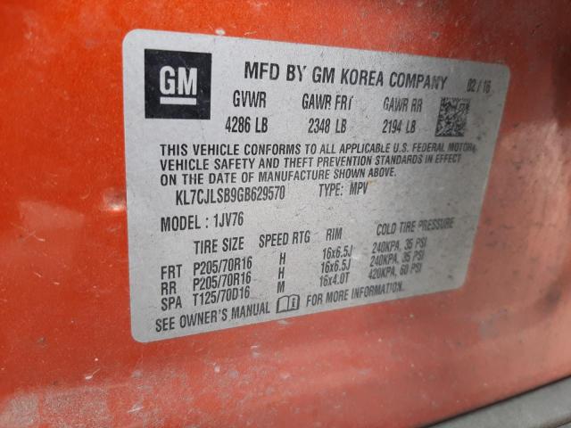 KL7CJLSB9GB629570 Chevrolet TRAX 1LT