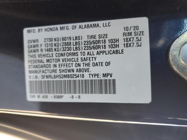 5FNRL6H53MB025418 Honda ODYSSEY EX