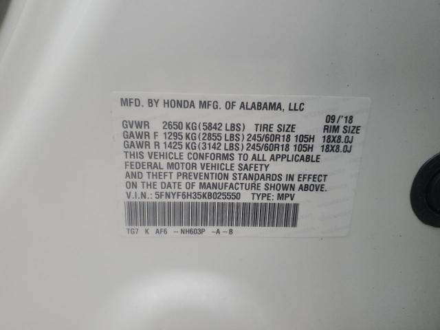 5FNYF6H35KB025550 Honda Pilot Ex