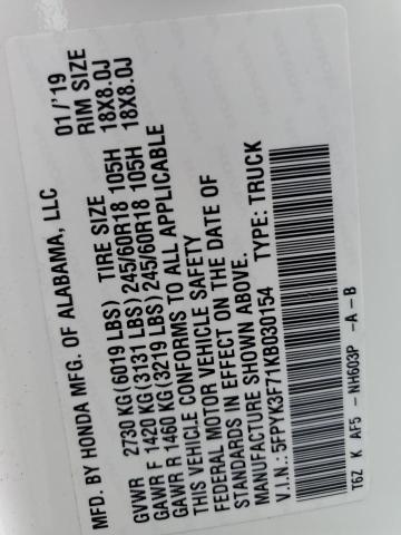 5FPYK3F71KB030154 Honda Ridgeline Rtl