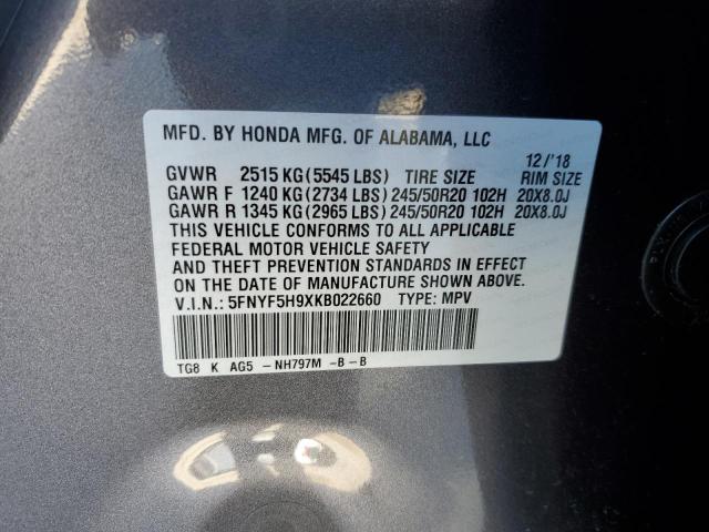 5FNYF5H9XKB022660 Honda Pilot Touring
