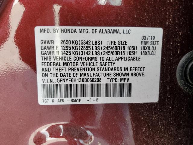5FNYF6H13KB066208 Honda PILOT LX