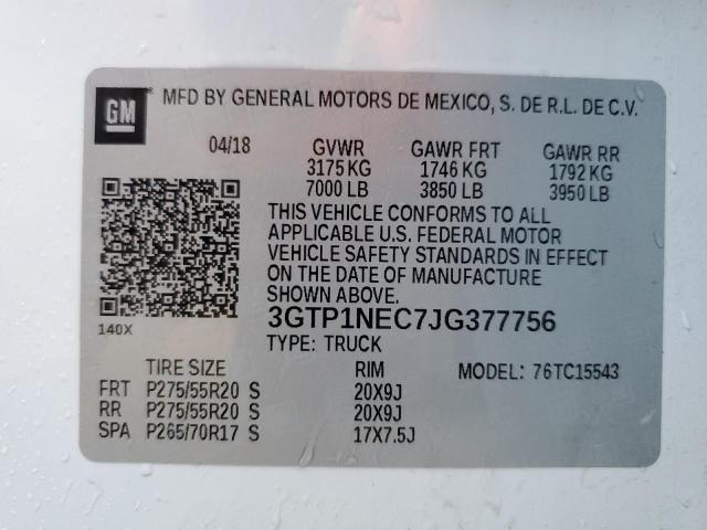 3GTP1NEC7JG377756 GMC Sierra C1500 Slt