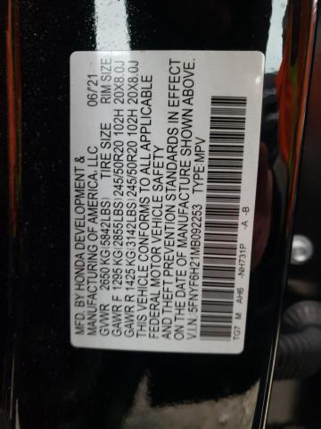 5FNYF6H21MB092253 Honda PILOT SE