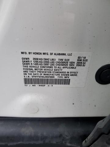 5FNYF6H93JB029809 Honda Pilot Touring