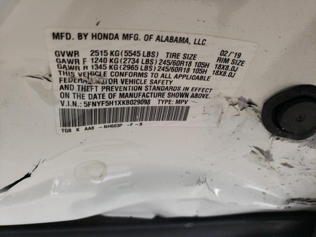 5FNYF5H1XKB029098 Honda PILOT LX