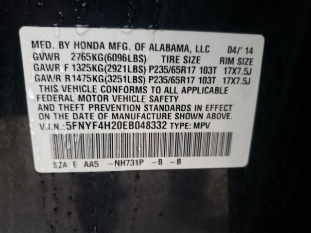 5FNYF4H20EB048332 Honda PILOT LX