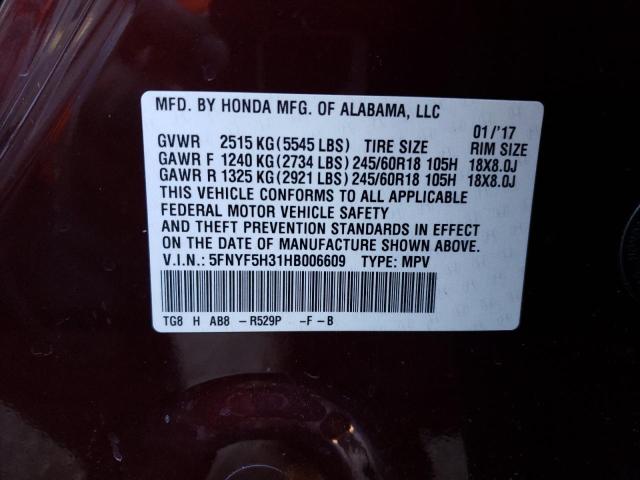 5FNYF5H31HB006609 Honda Pilot Ex