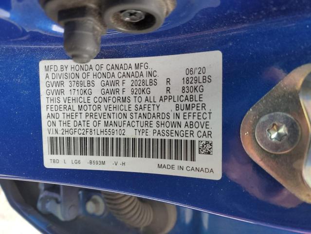 2HGFC2F81LH559102 Honda Civic Sport