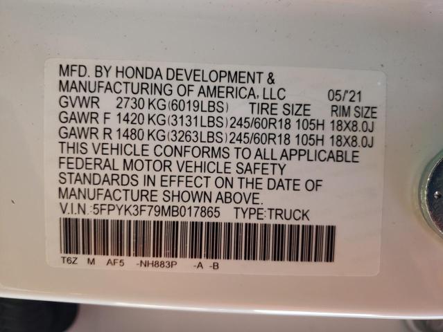 5FPYK3F79MB017865 Honda Ridgeline Rtl