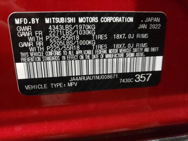 JA4ARUAU1NU008671 Mitsubishi Outlander Sport Es