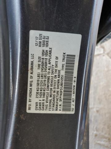 5FPYK3F51JB012251 Honda Ridgeline Rtl