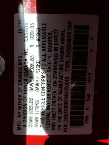 2HGFC4B61KH300043 Honda Civic Lx