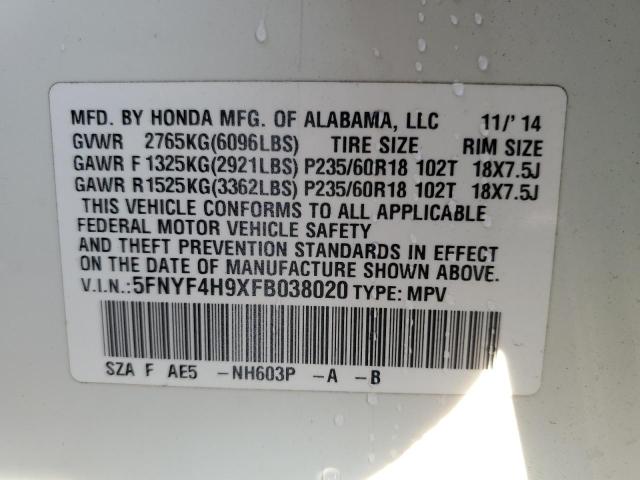 5FNYF4H9XFB038020 Honda Pilot Touring