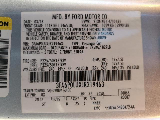 3FA6P0LUXJR219463 Ford Fusion Se Hybrid