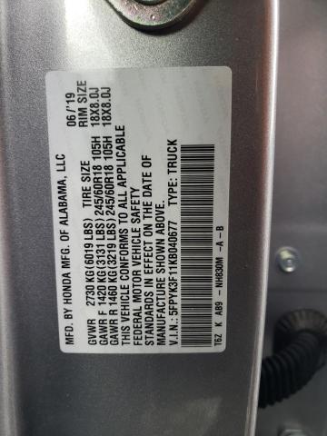 5FPYK3F11KB040677 Honda Ridgeline Sport