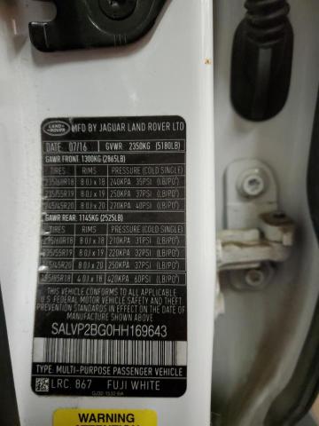 SALVP2BG0HH169643 Land Rover Range Rover Evoque Se