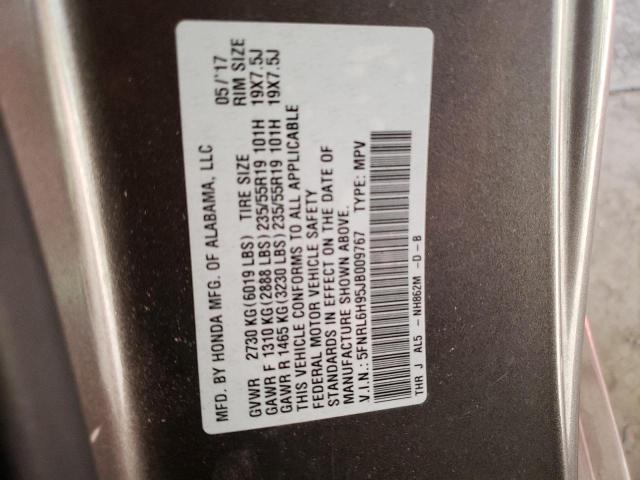 5FNRL6H95JB009767 Honda Odyssey Elite