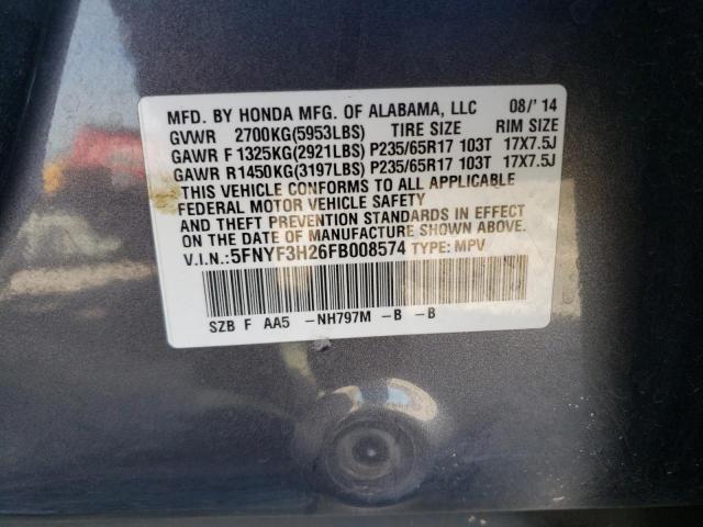 5FNYF3H26FB008574 Honda PILOT LX