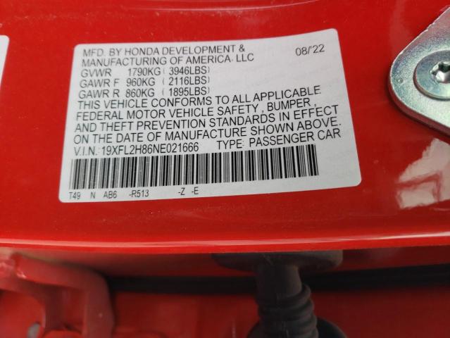 19XFL2H86NE021666 Honda Civic Sport