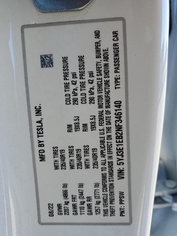 5YJ3E1EB2NF346140 Tesla MODEL 3