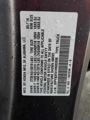 5FPYK3F61HB003956 Honda Ridgeline Rtl