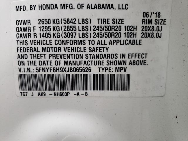 5FNYF6H9XJB065626 Honda Pilot Touring