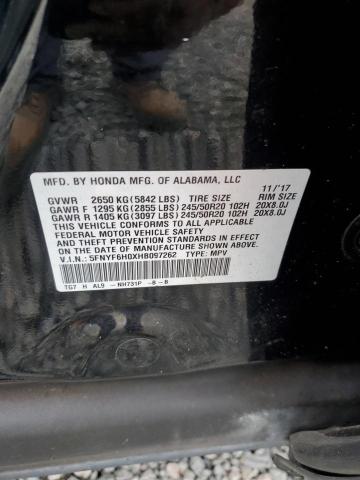 5FNYF6H0XHB097262 Honda Pilot Elite