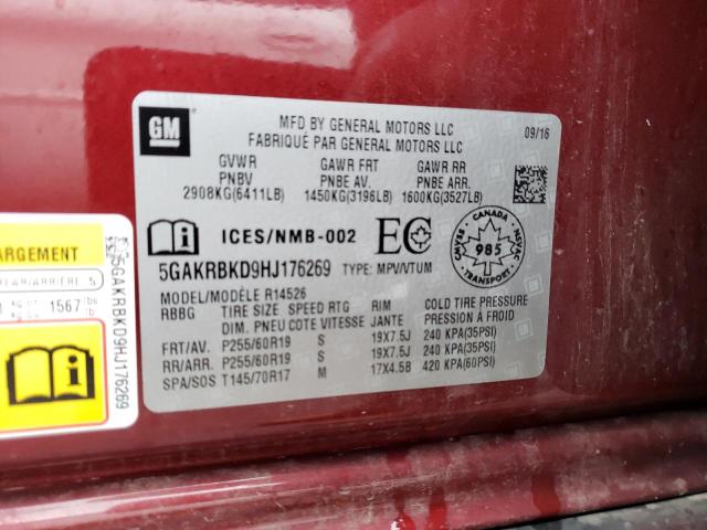 5GAKRBKD9HJ176269 Buick Enclave